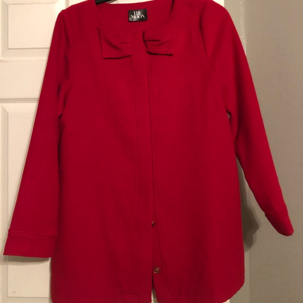Red dress boutique red bow coat.